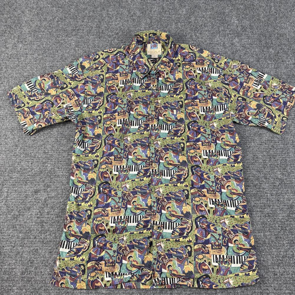 Kahala Hawaiian Shirt Mens Small Multicolor Jazz Music Novelty Print Made in USA